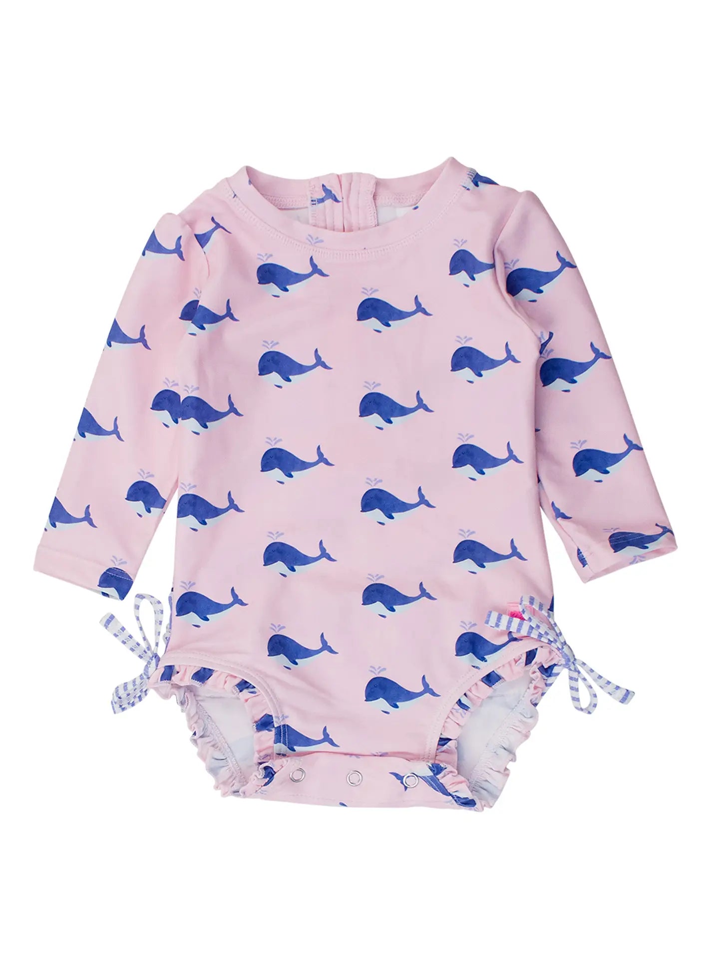 Pink Whale Friends Long Sleeve One Piece Rash Guard Swimsuit