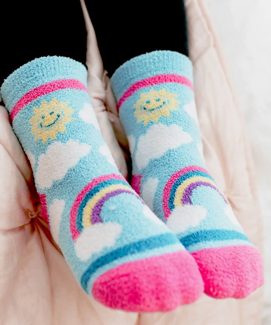 Unicorn and Rainbow Fuzzy Non-Skid Slipper Socks - 2 Pair Pack