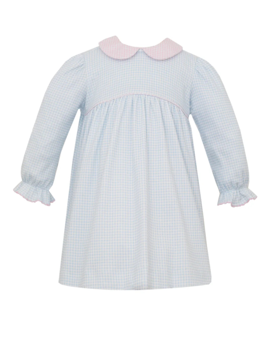 Light Blue Gingham Knit Dress With Pink Collar