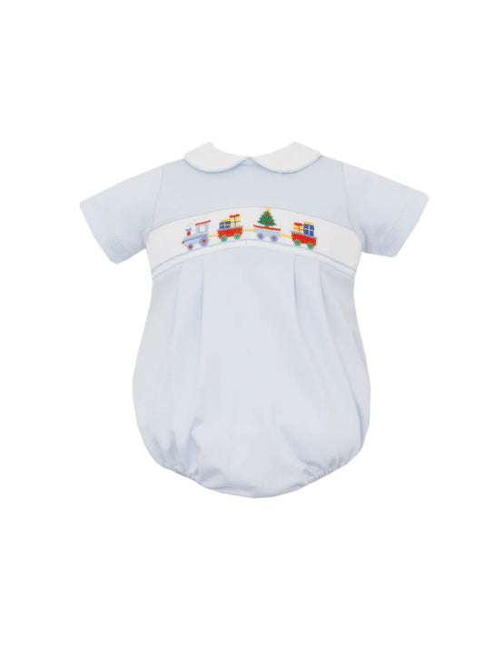 Christmas Train Light Blue Knit Bubble