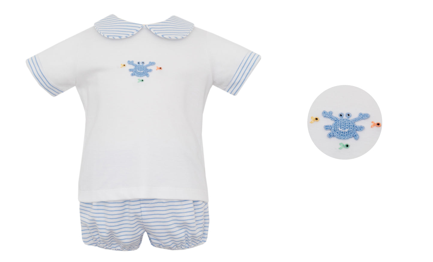 Crab Boys Light Blue Stripe Diaper Set