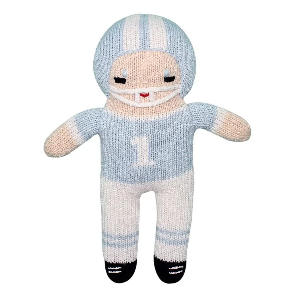Football Knit Rattle Doll Blue/White