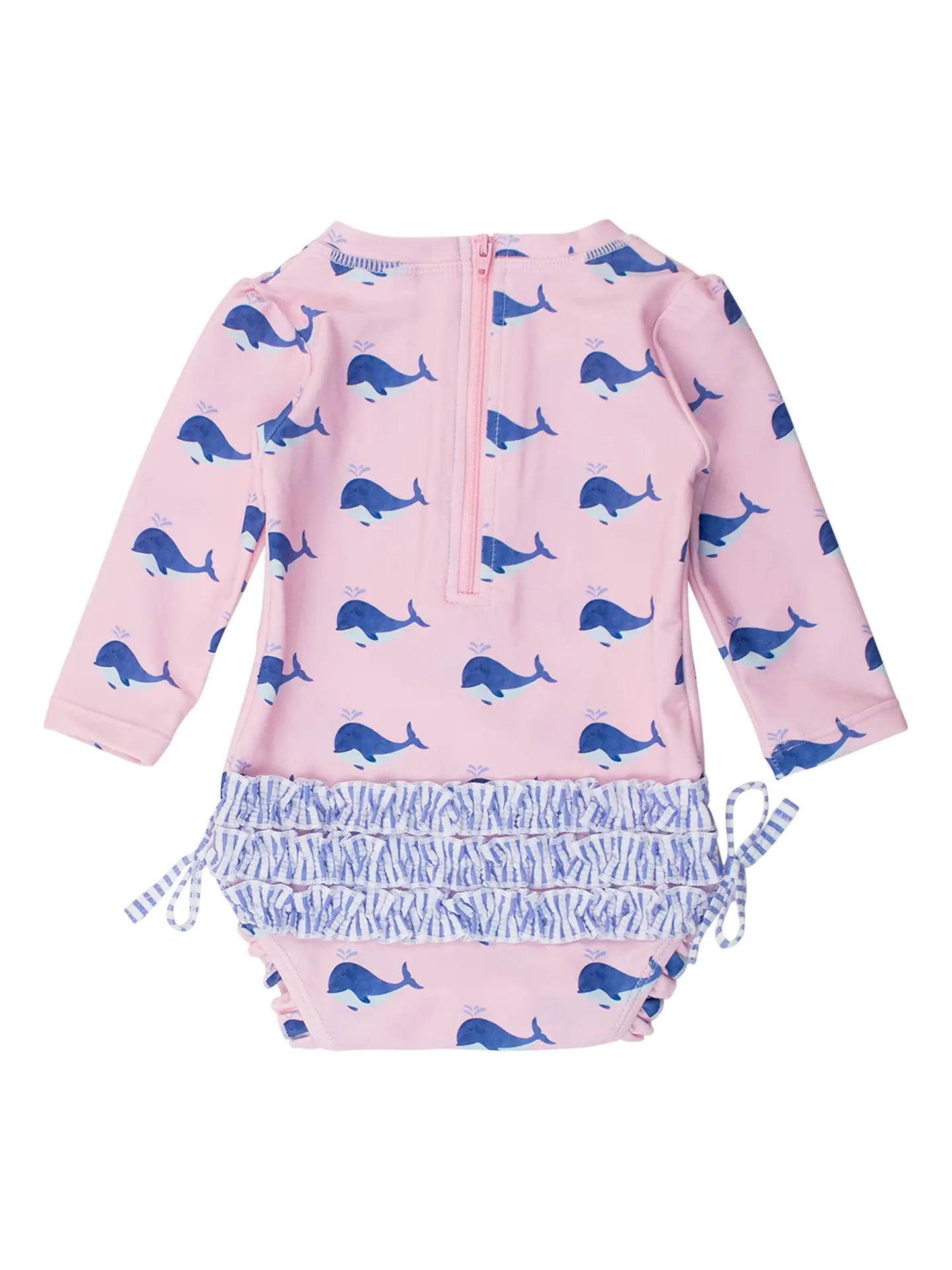 Pink Whale Friends Long Sleeve One Piece Rash Guard Swimsuit