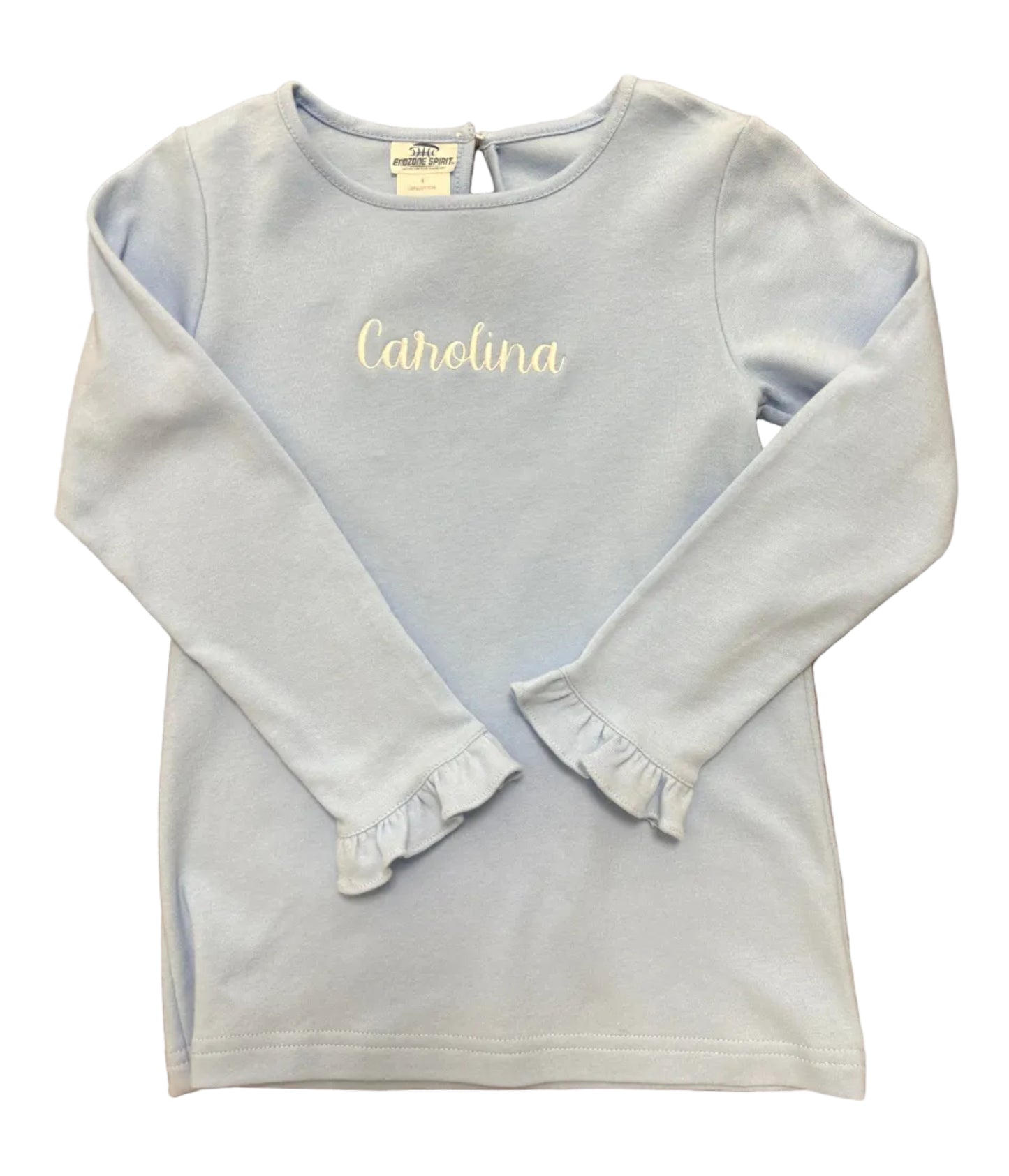 Carolina Embroidered Blue Long Sleeve Knit Tee
