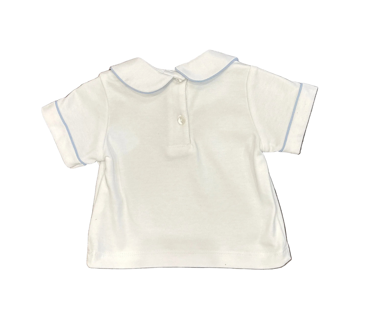 Boys White Knit Shirt With Blue Piping