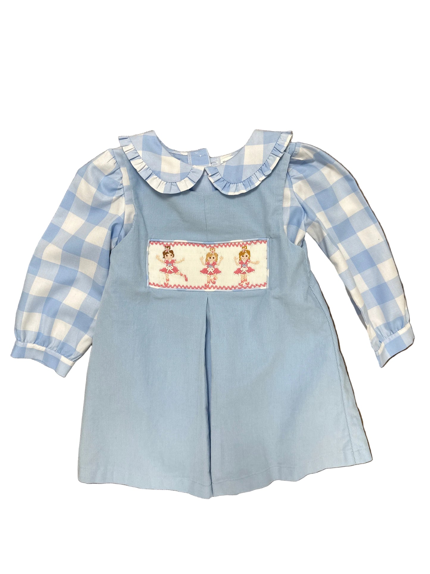 Blue Pleat Front Ballerina Smocked Jumper/blue Checked Blouse