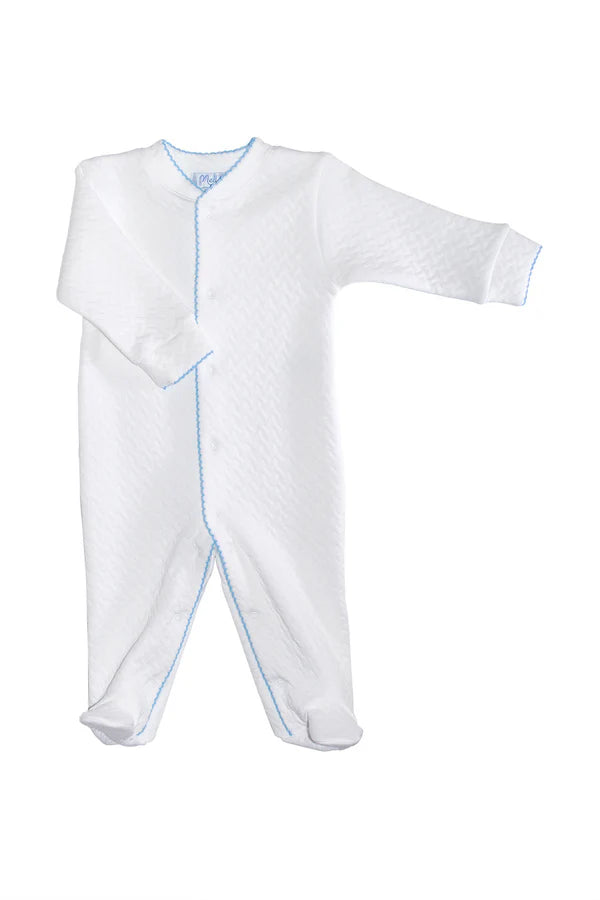 Basket Weave Footie W/ Blue Trim
