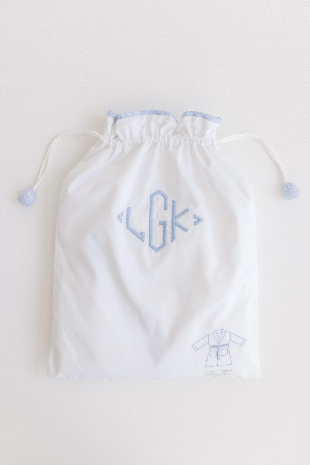 Bathrobe White Terry With Hood Blue Trim