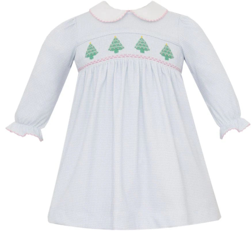 Christmas Trees Blue Check Knit Dress
