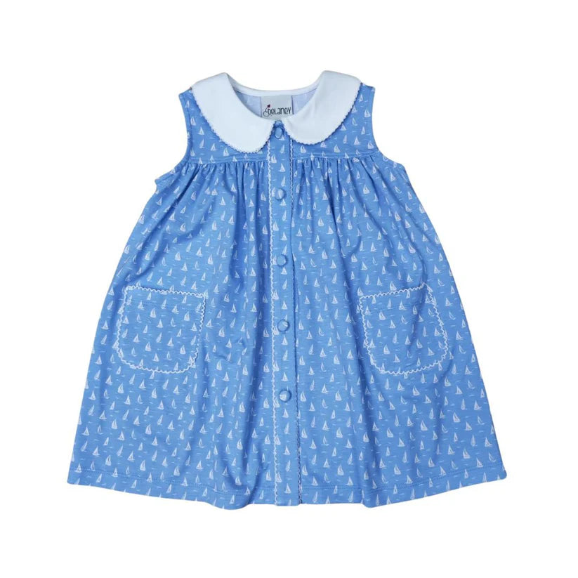 Girls Button Front Peter Pan Collar Sailboat Dress