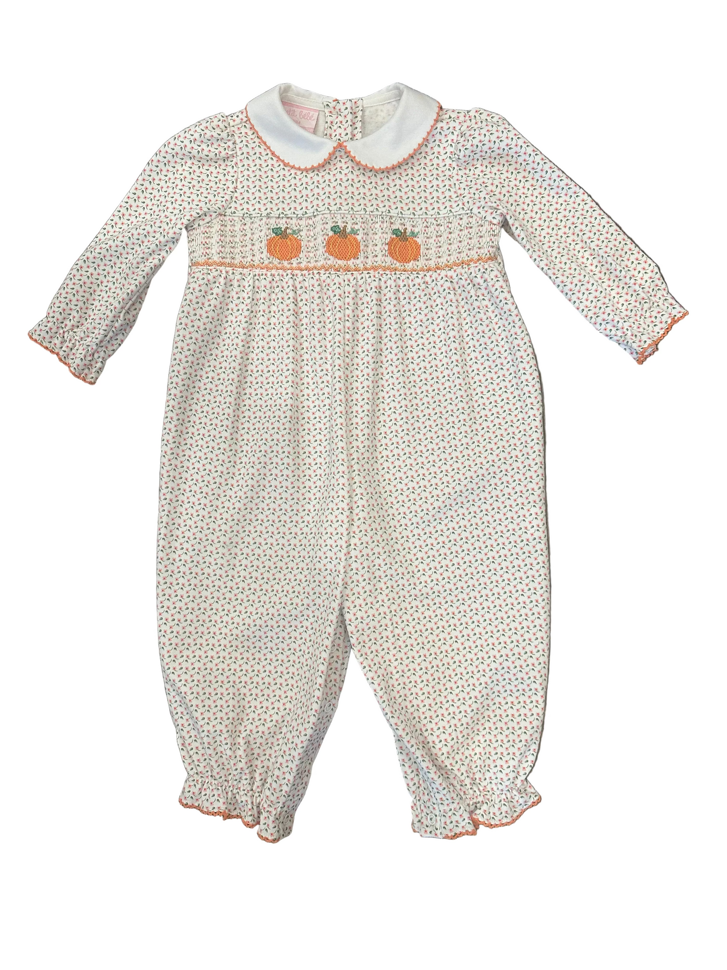 Orange Knit Tiny Floral Print Long Footie