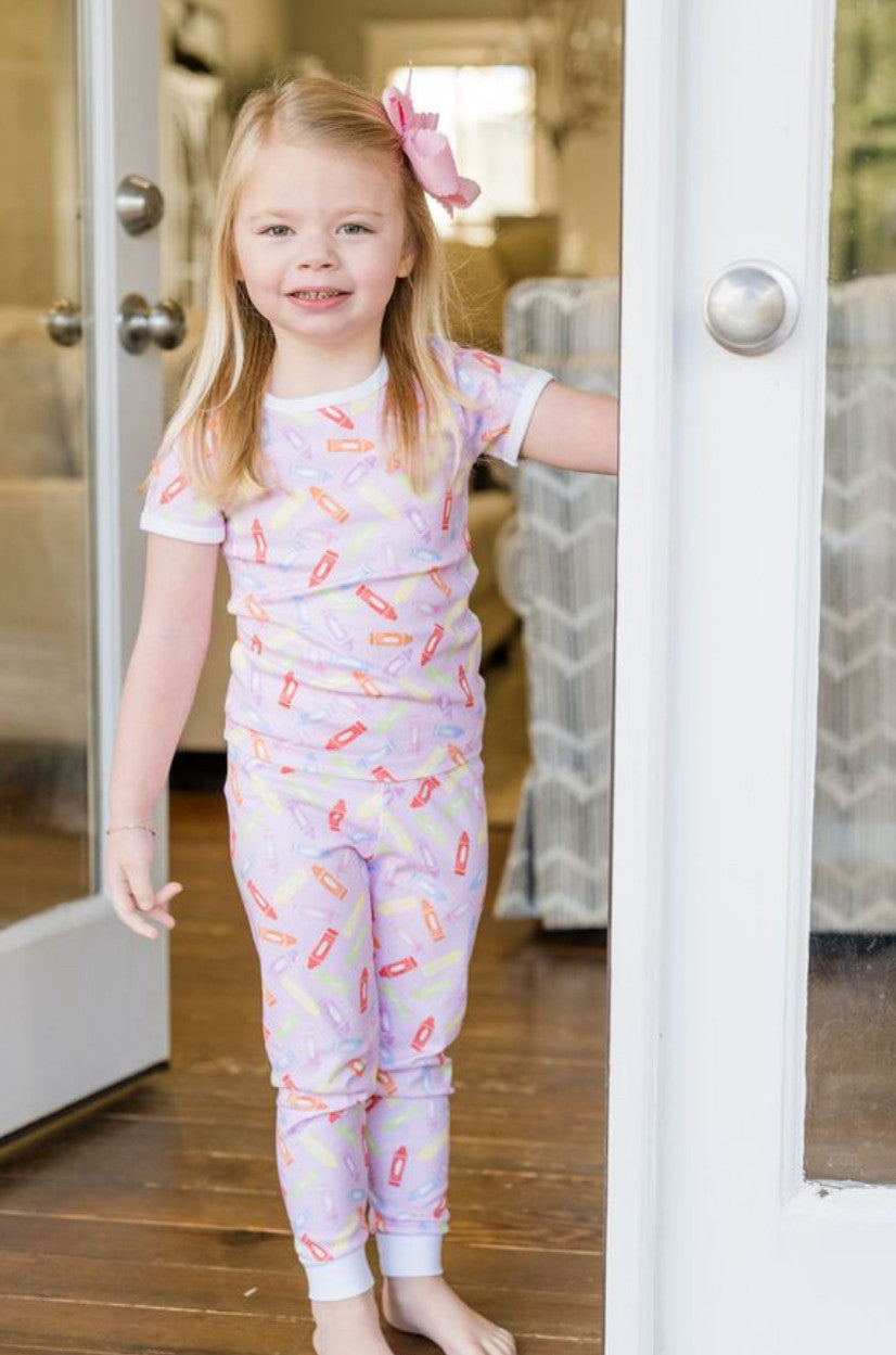 Girls Two Piece Jammies Back To School Crayons