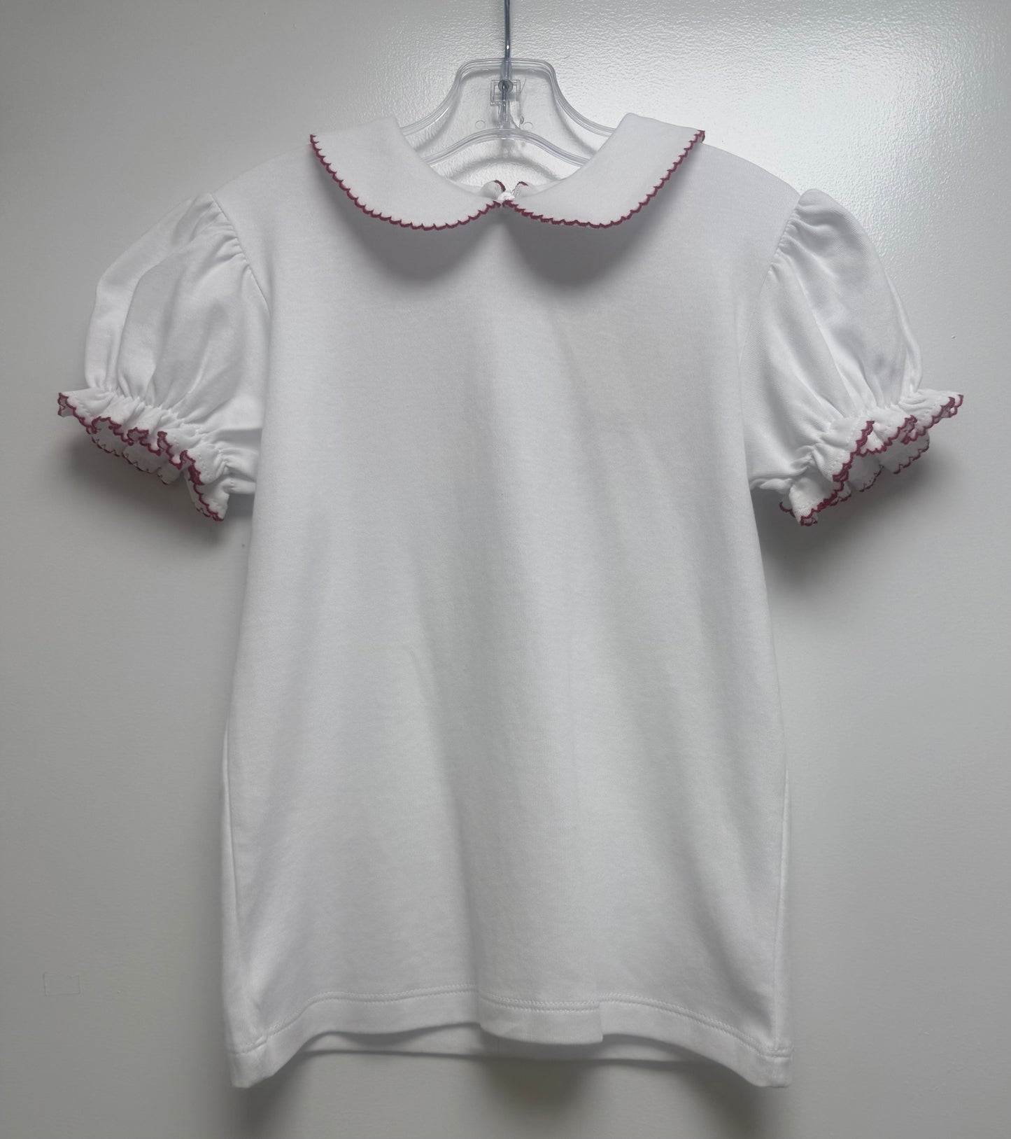 Zip Back Blouse White With Red Piping