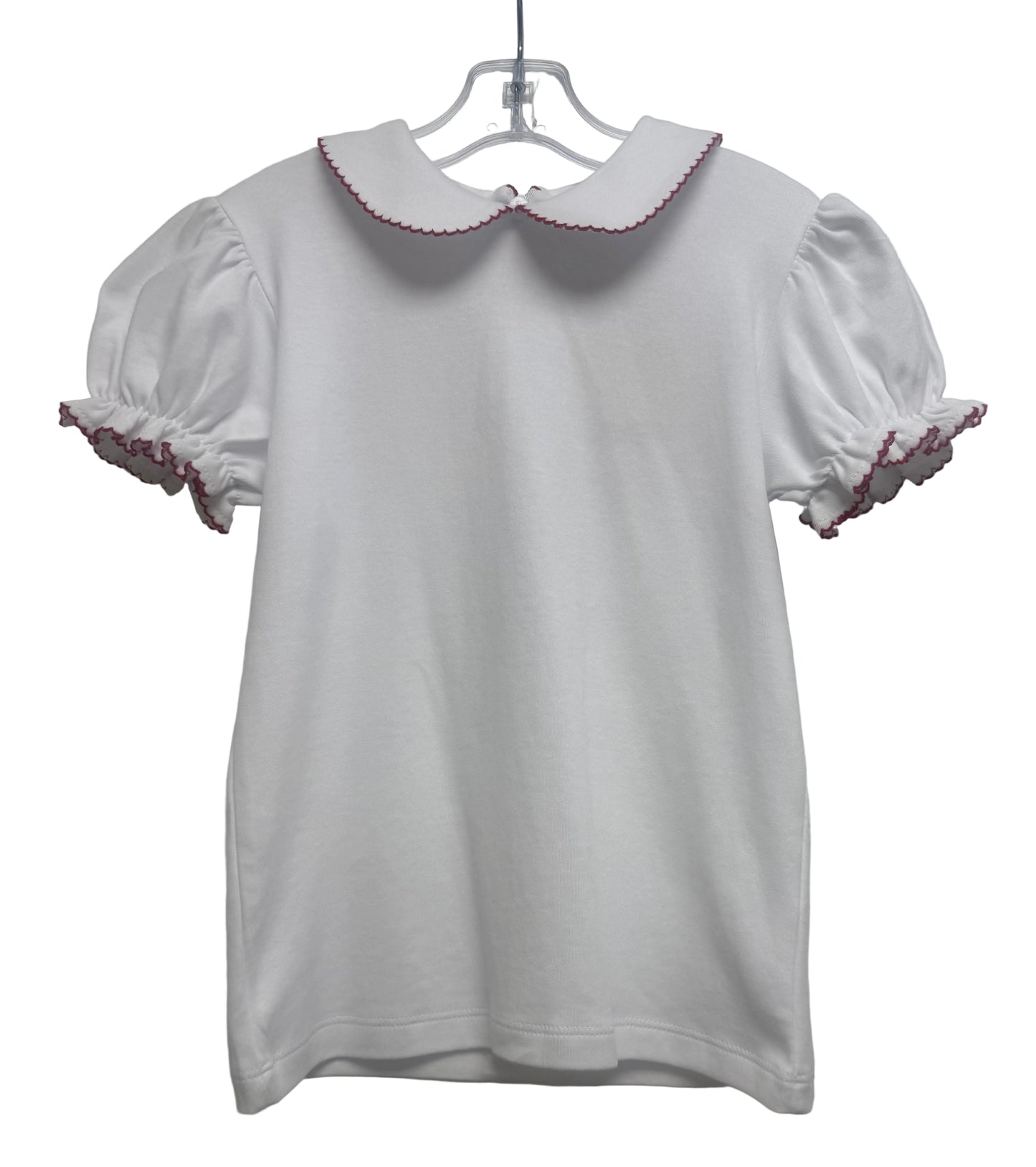 Zip Back Blouse White With Red Piping