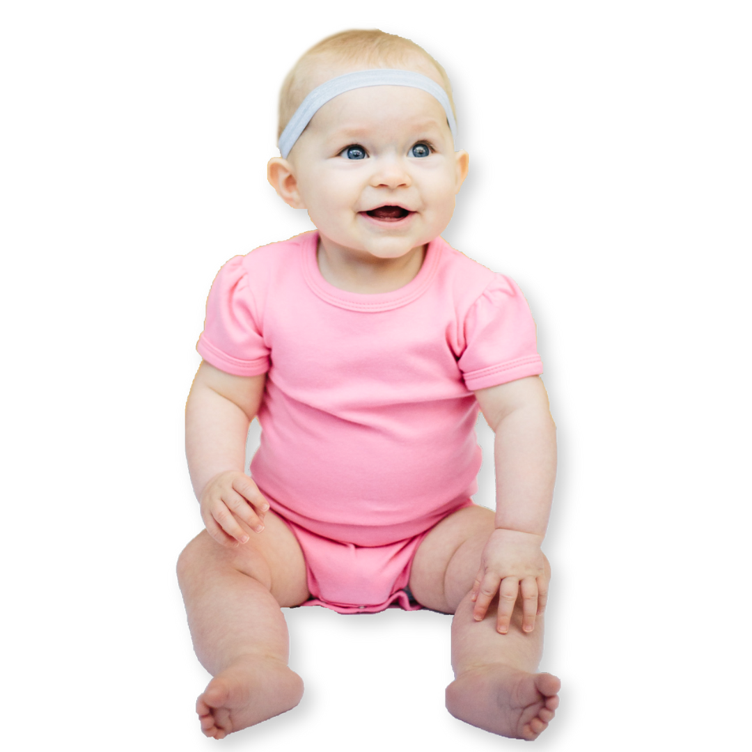 Girls Puff Sleeve Pink Bodysuit