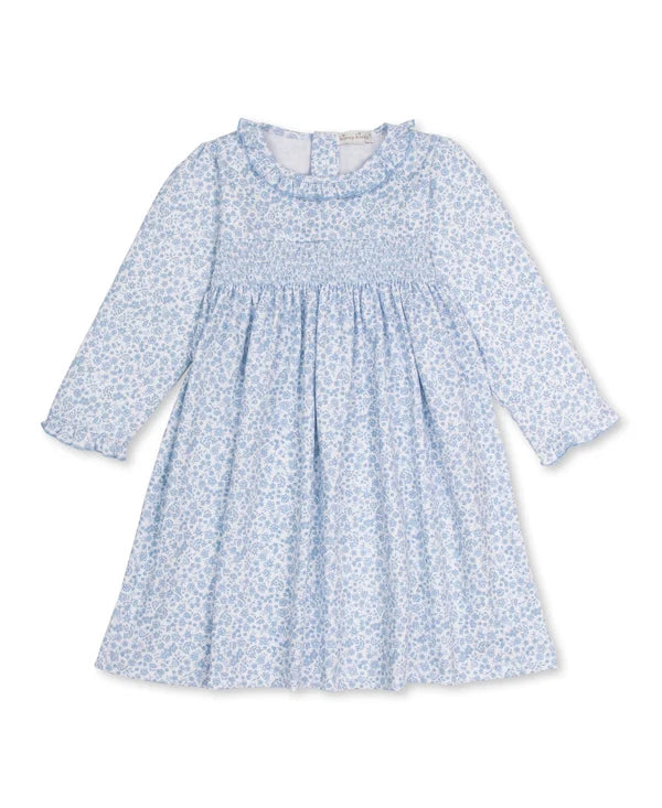 Fall Blooms Blue Smocked Toddler Dress