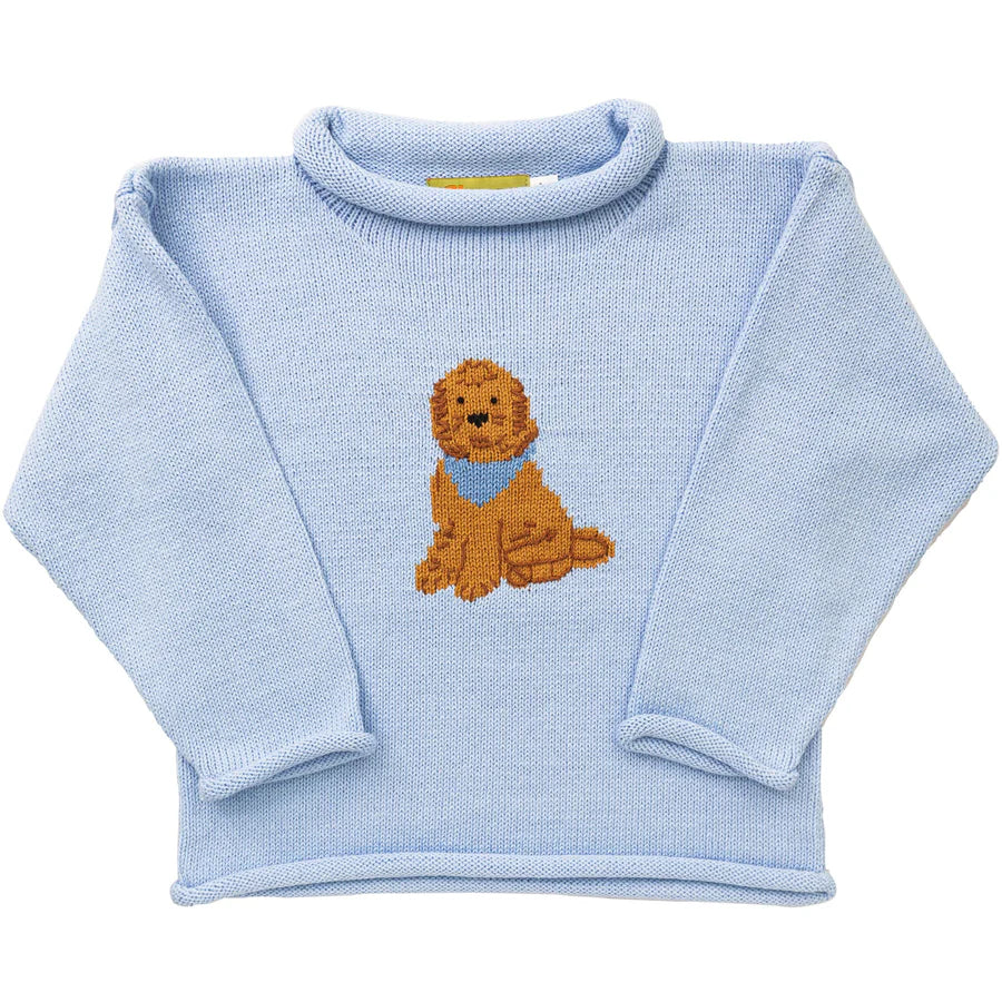 Rollneck Sweater With Golden Doodle - Blue