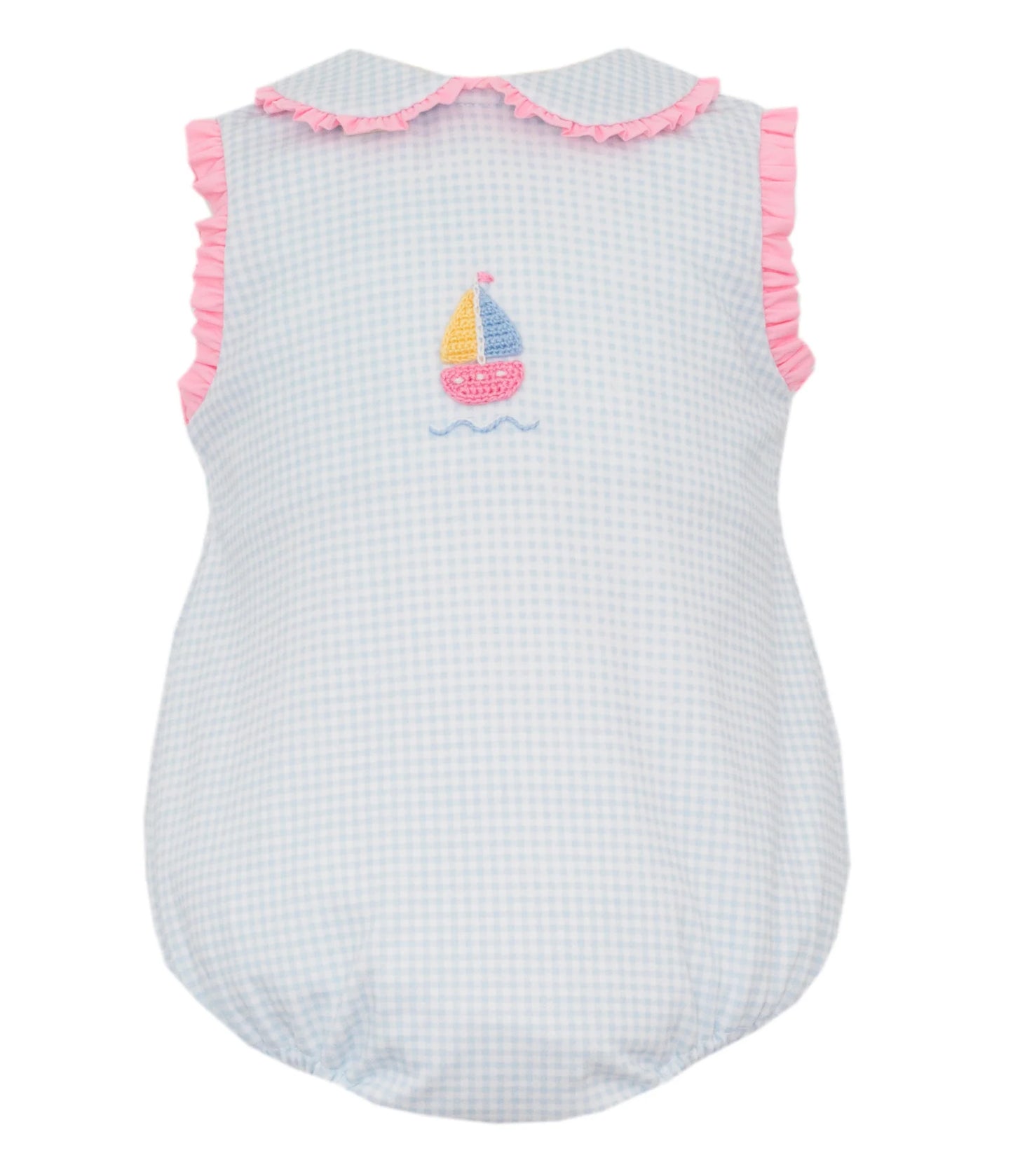 Sailboat Girls Blue Knit Gingham Bubble