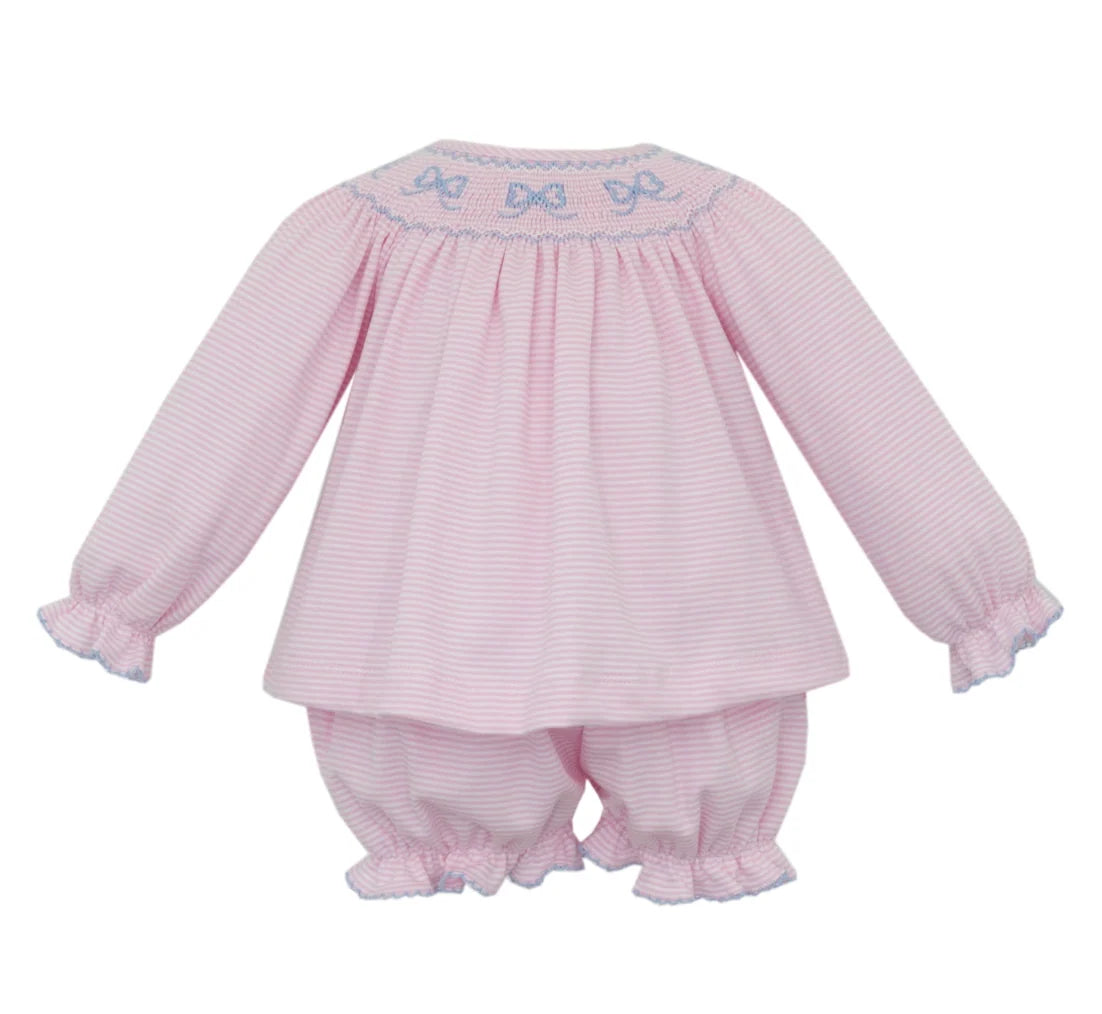 Bows Pink Knit Stripe Bishop Bloomer Set