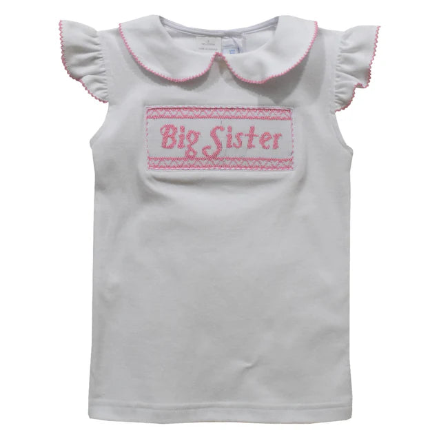 Big Sister Smocked White Knit Girls Top Cap
