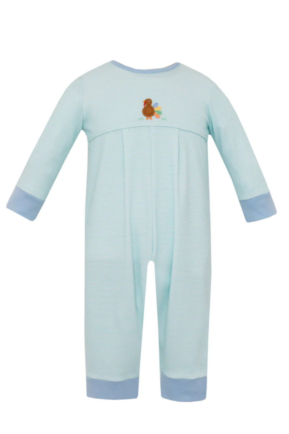 Boys Aqua Pin Stripe Romper with Turkey