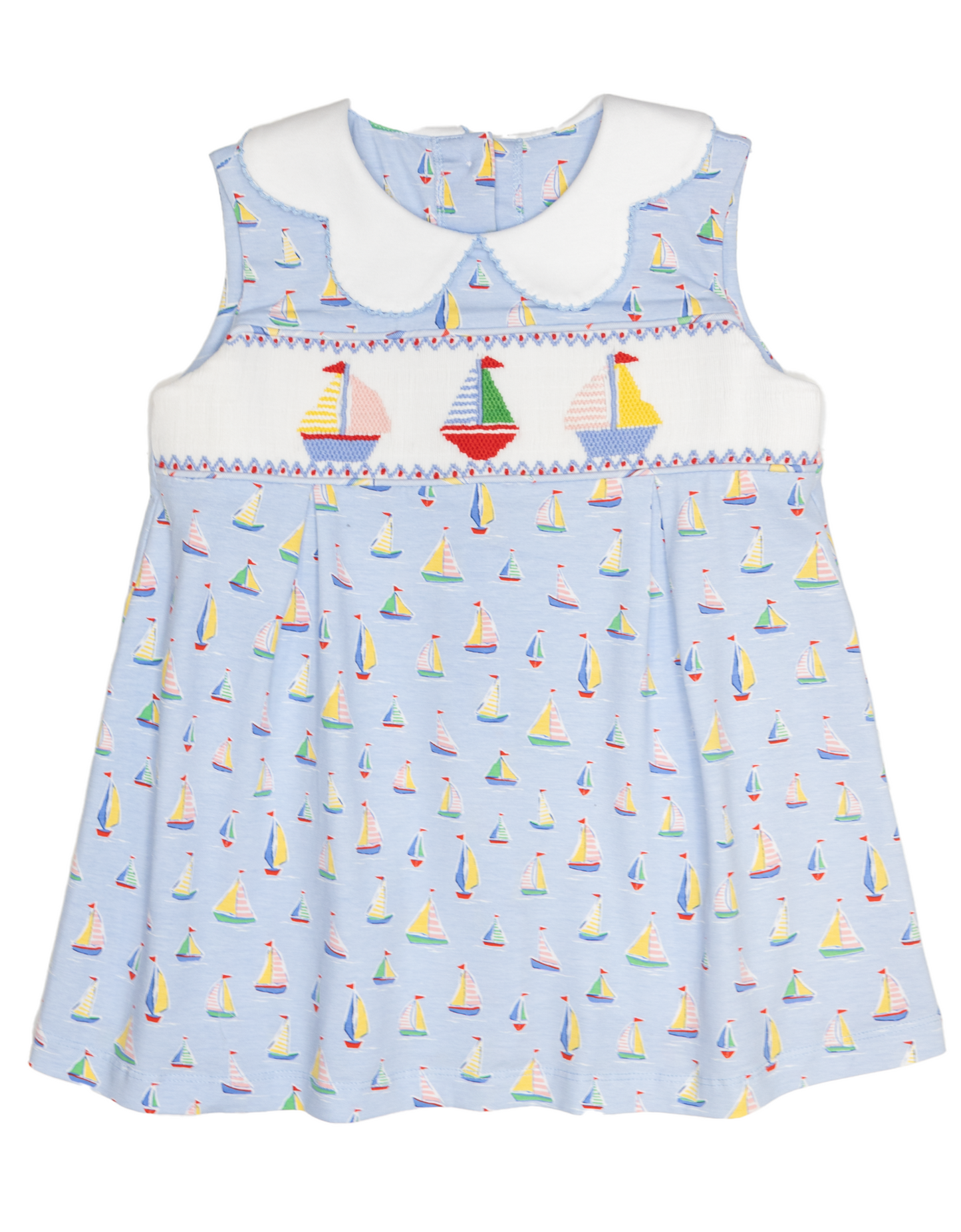 Girls Sailboat Knit Sleeveless Pleat Front Dress