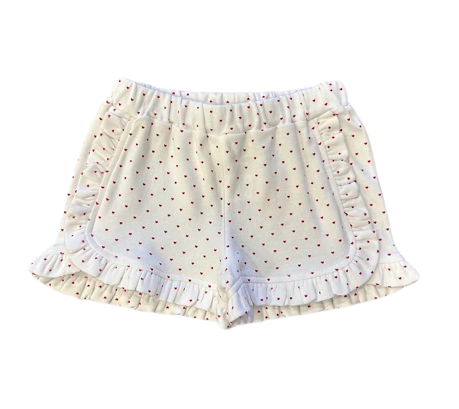 Red Heart White Ruffle Shorts