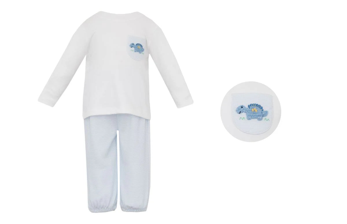 Blue Gingham Boys Dinosaur Set