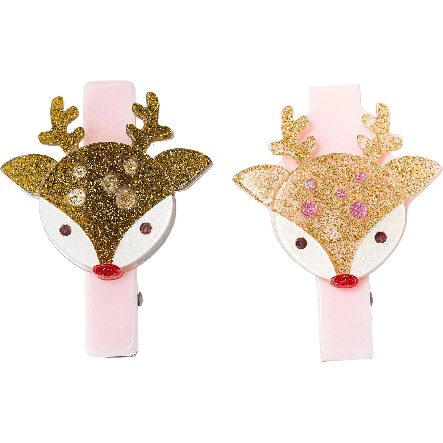 Reindeer Pink And Gold Hair Clips