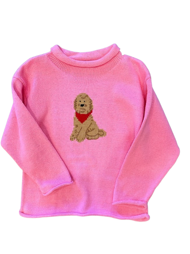 Roll Sweater With Golden Doodle - Pink