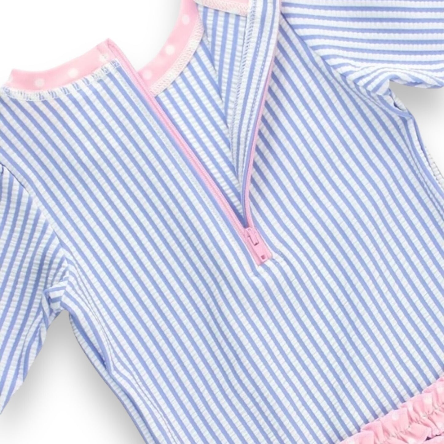 Periwinkle Blue Seersucker One Piece Rash Guard