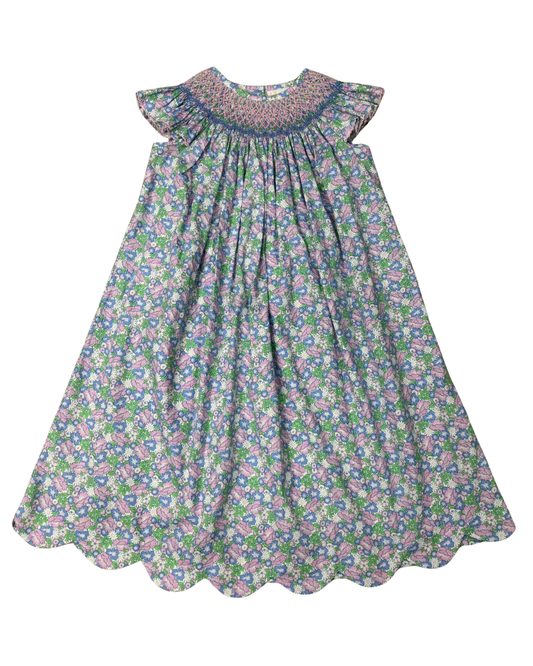 Brilliant Blooms Pearl Smocked Bishop Dress
