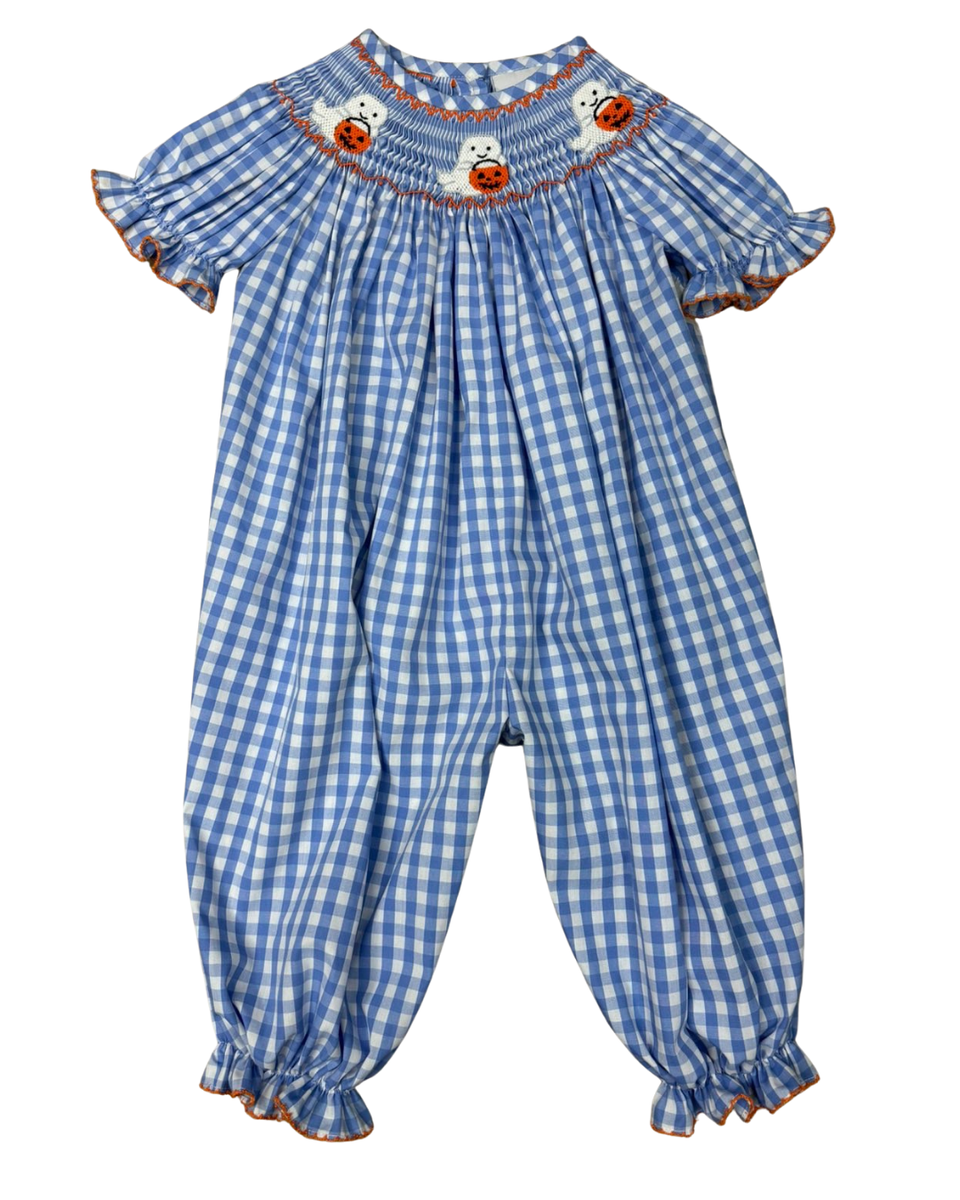 Gingham Smocked Ghost Pumpkin Romper