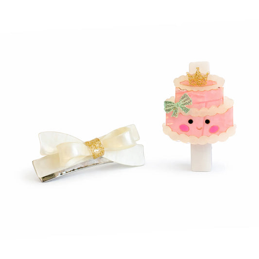 Party Cake And Satin White Bow Hair Clips