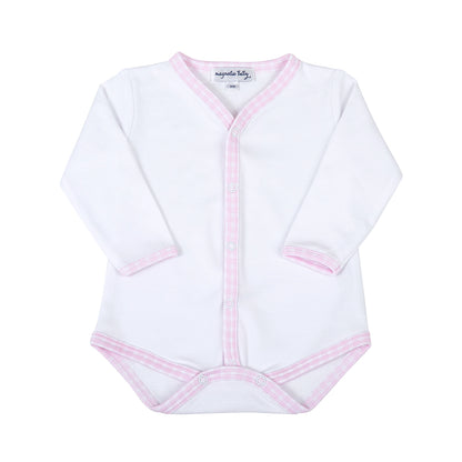 New Beginnings Blue Front Snap Bodysuit Pink