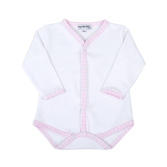 New Beginnings Blue Front Snap Bodysuit Pink
