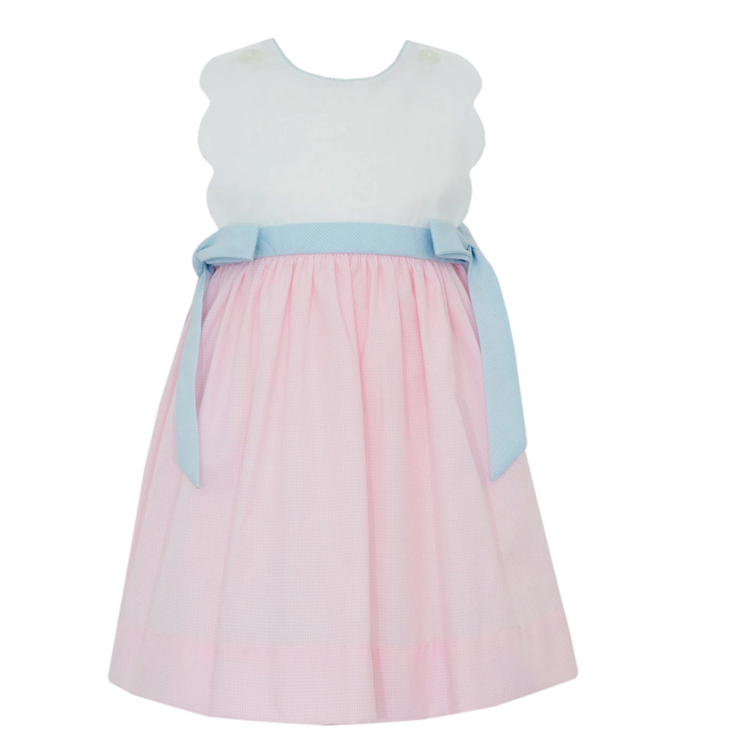 Pink Check Scalloped Sundress With Side Bows