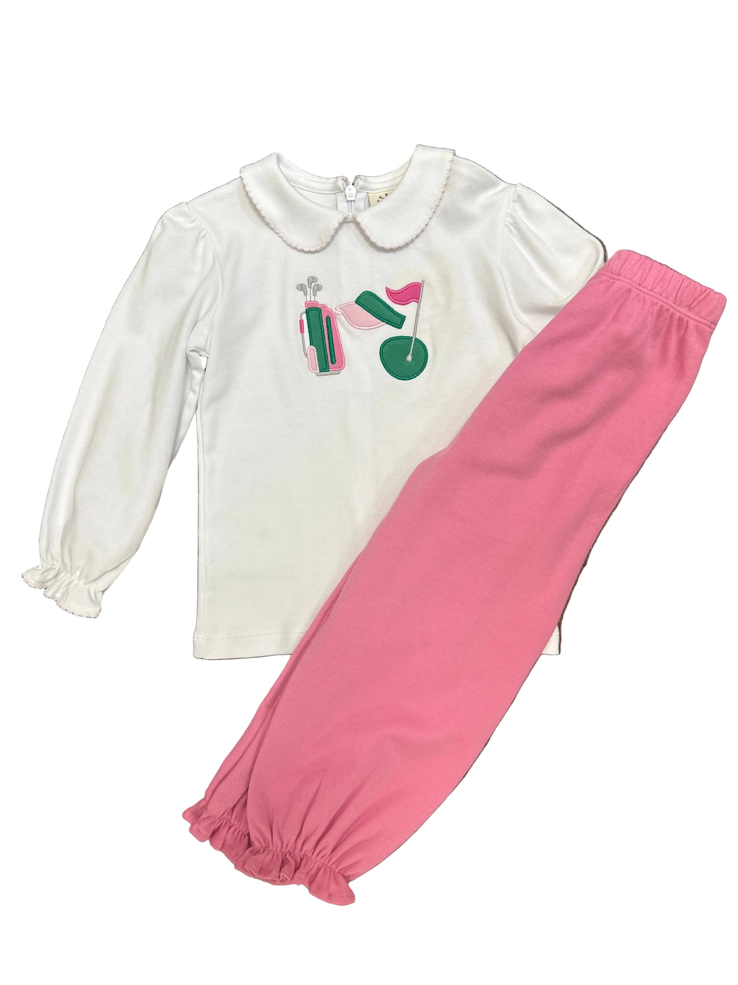 Girls White Shirt With Golf And Pink Pant Set