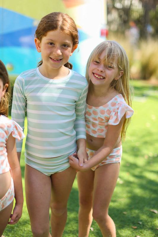 Rash Guard Two Piece Green Stripe Set
