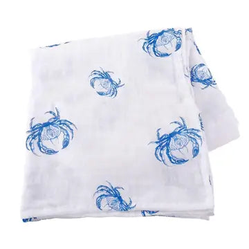 Blue Crab Muslin Swaddle Blanket