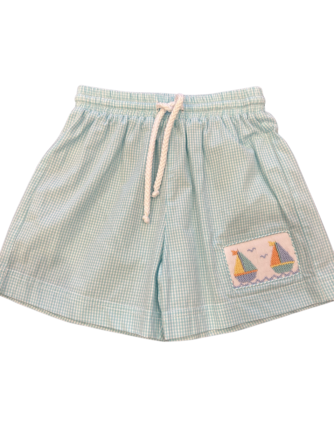 Aqua Checked Boys Sailboat Smocked Bathing Suit 3T