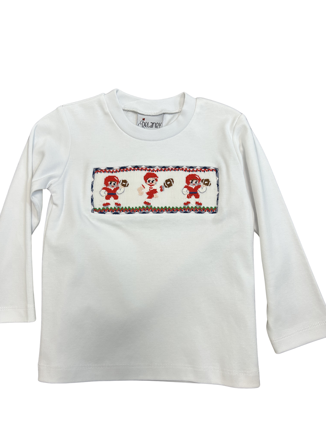 White Knit Smocked Football Player Shirt