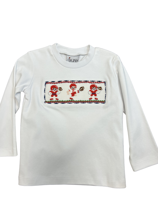 White Knit Smocked Football Player Shirt