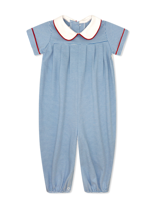 Precious Pleated Romper Seaside Blue Ministripe