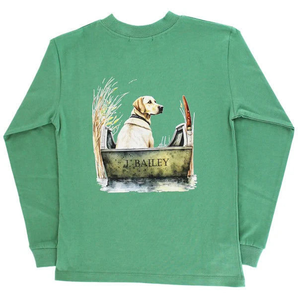 Long Sleeve Dog In Boat Tee - Green