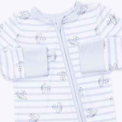 Airplane Stripe Zip Romper