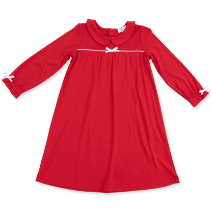 Ribbon Red Night Gown With Peter Pan Collar