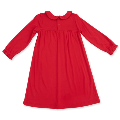Ribbon Red Night Gown With Peter Pan Collar