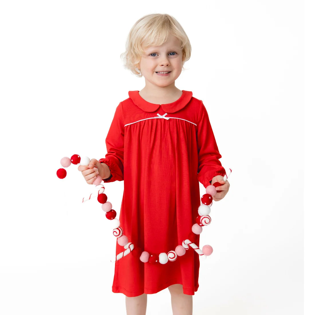 Ribbon Red Night Gown With Peter Pan Collar