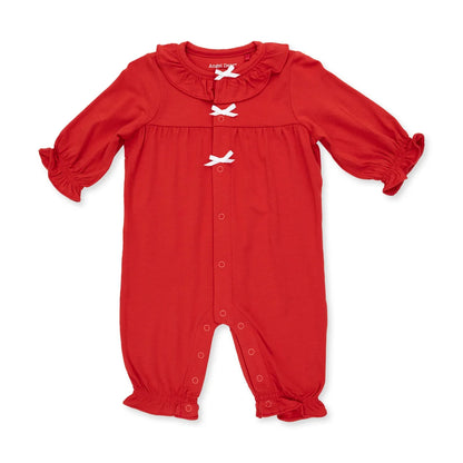 Ribbon Red - Long Sleeve Ruffle Collar Romper
